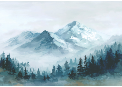 Фототапет Мъглива гора и снежни върхове – спокойствие и хармонияр